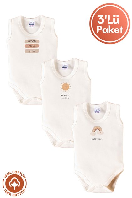 Unisex 100% Organic Cotton Good Vibes Printed 3-6-9-12 Months 3-Piece Sleeveless Undershirt Baby Bodysuit
