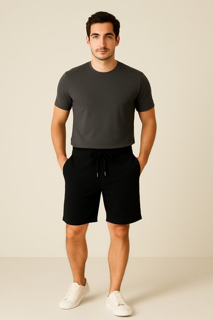 8023 Model Premium Summer Shorts with Ornamental Label Detail