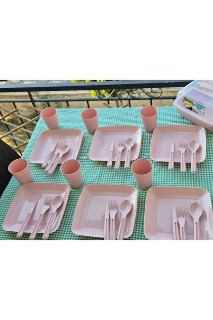 Lider MAGNESİA Piknik Seti 6 Kişilik 32 Parça Pembe 6 Adet Tabak 6