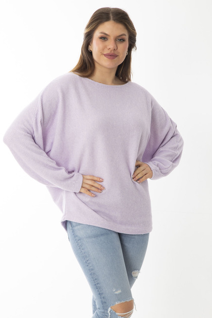 Women's Plus Size Lilac Bat Sleeve Self-Striped Wool Viscose Blouse 65N37007