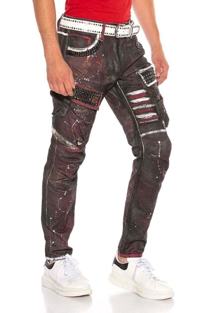 Cd636 Hand Painted Men's Burgundy Cargo Pants