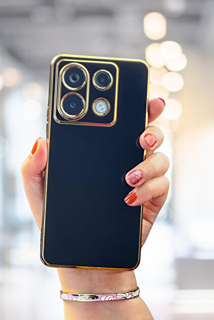 Fibaks Redmi Note 13 Pro 5G Kılıf Parlak Kenarlı Altın Işlemeli