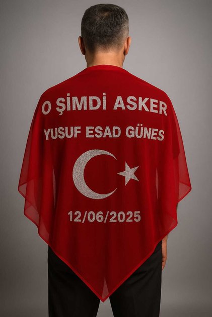 İsme Özel Kırmızı Asker Şalı