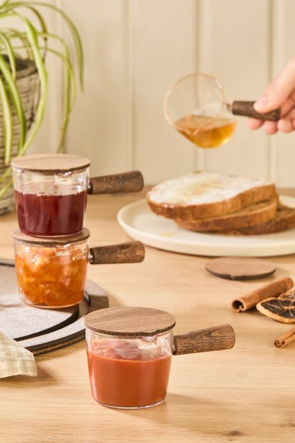 6-Piece Lid and Handle Mica Jam Bowl Sauce Bowl Tableware Breakfast Set - Acacia Appearance Presentation Bowl 80 ml