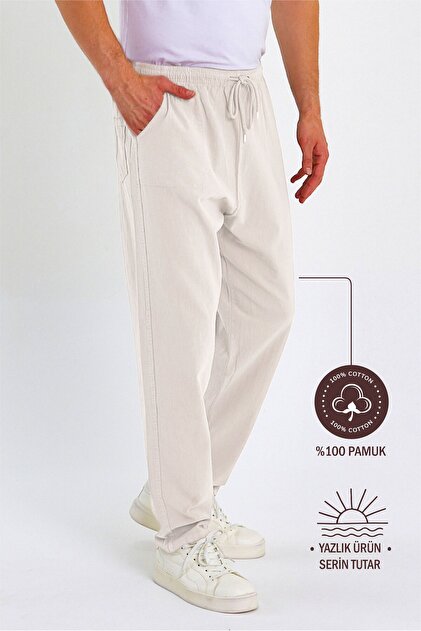 Men's Summer Comfortable Fit 100% Cotton Linen Look Trousers E205