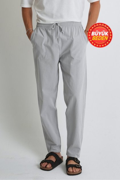 Men's Large Size 100% Cotton Linen Look Trousers E206