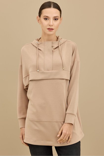 Half-zip tunic camel