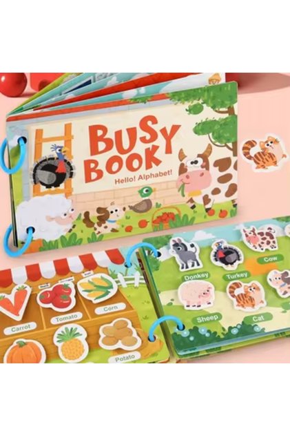 Carte educațională cu autocolante, prindere cu velcro - Busy Book