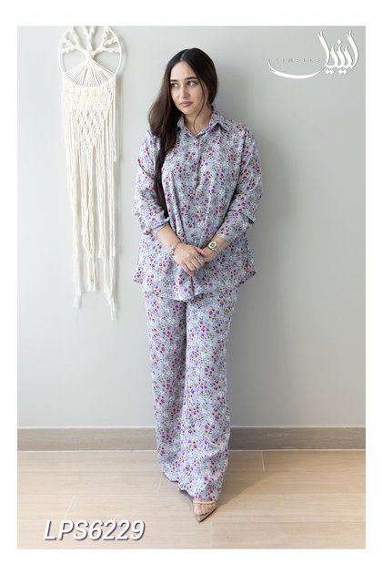 Co-ord Set - Grey Satin with Multicolor Floral Print.