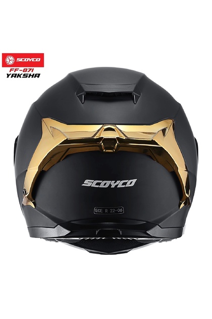 金鯱C6 Scoyco FF-871 YAKSHA MAT SİYAH-GOLD GÜNEŞ VİZÖRLÜ KAPALI KASK