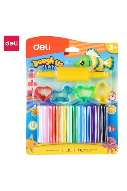 ED75041-CN Plasticine, 12 Colors 160g with 4 Molds & Roller – For Early Learning & Play