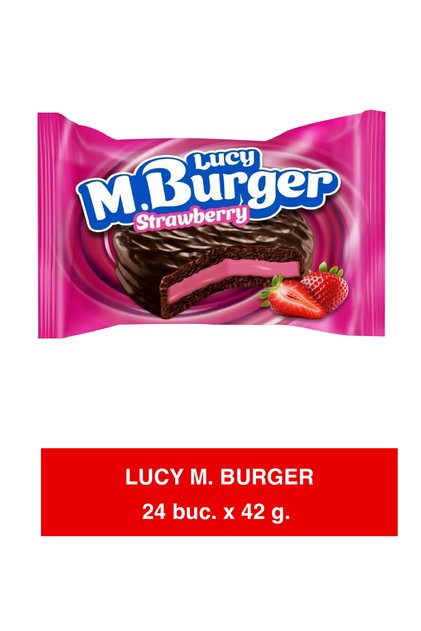 M.BURGER – Μπισκότο με κρέμα φράουλας και γλάσο κακάο – 42g x 24 | Φρουτώδες σνακ για παιδιά