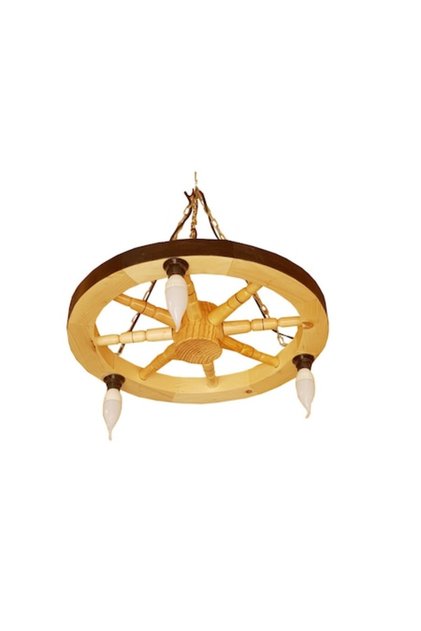 Lustra Rustica din roata de lemn Wood Rustic Art, Crem/Negru, 50x50x30cm