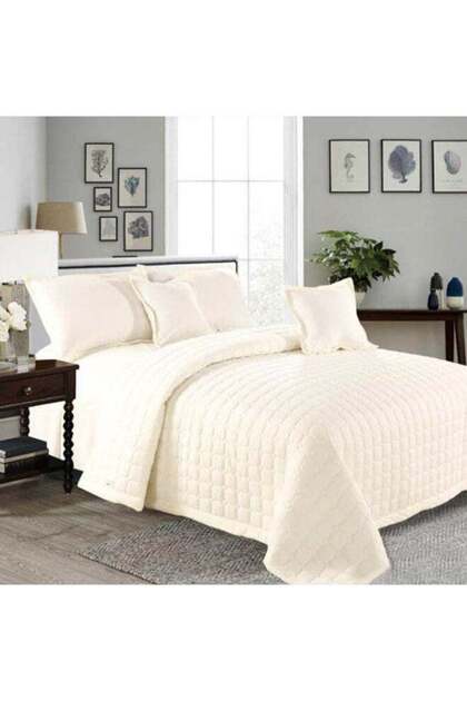 Ming Li Double-Sided Compressed Quilt Set, 4 Pieces, Microfiber Off White 210x160cm