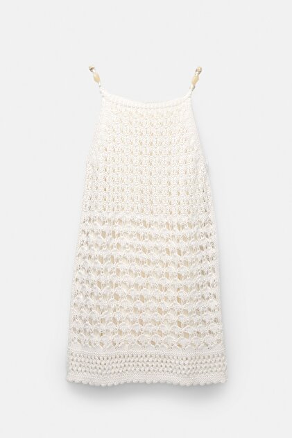 pull and bear crochet dress Pull&Bear Low Back Handmade Crochet Mini Dress in White