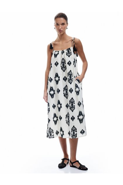 Cotton Ethnic Pattern Long Slim Strap Dress