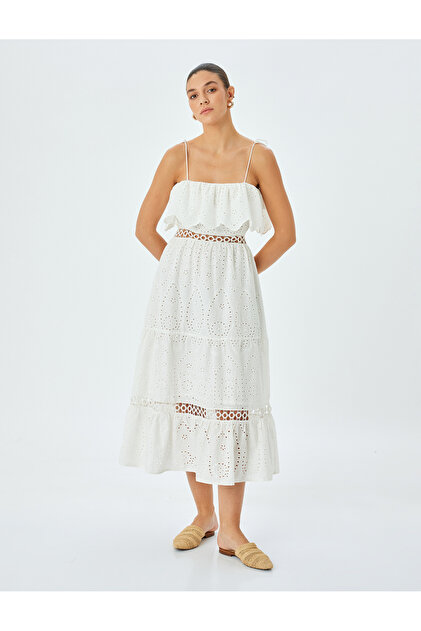 Cotton Thin Strap Ruffle Long Fishtail Dress