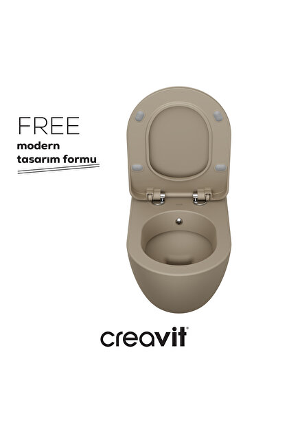 Creavit Free Duroplast Yavaş Kapanan Klozet Kapaklı Mat Cappucino
