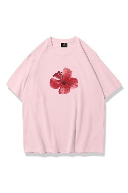Women's Red Hibiscus Tshirt Pink