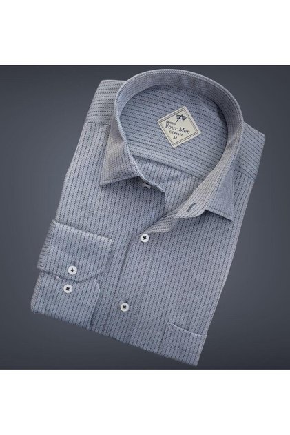 Men's Classic Wide Relaxed Fit Pocket Striped Long Sleeve Cotton Shirt