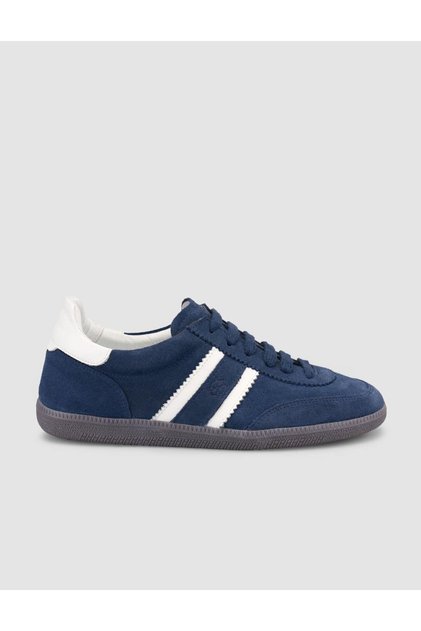 100% Genuine Leather Navy Blue Lace-Up Women's Sneaker