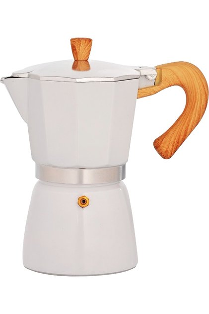 Saif Gallery Aluminum Espresso Coffee Maker, 6 Cups, 600ml, Wooden Handle - Beige