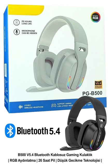 B500 V5.4 Bluetooth Kablosuz Gaming Kulaklık | Kablo Desteği | RGB Led | 26 Saat Pil | Düşük Gecikme