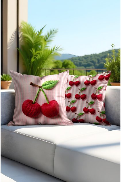 Digital Printed Cherry Pattern Colorful Throw Pillow Cover. Double Sided Hidden Zippered 2-Piece Throw Pillow Cover