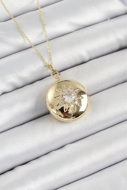 316L Steel Chain ​​Openable Medallion Zircon Stone Gold Color Necklace