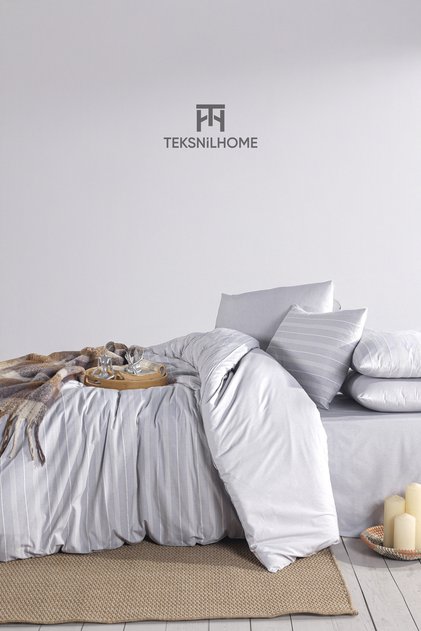 100% Cotton Gray Oslo Duvet Cover Set 3 Pieces (Double)