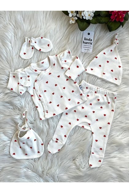 Heart Pattern 5’li Yenidoğan Kız Bebek Hastane Çıkışı Seti