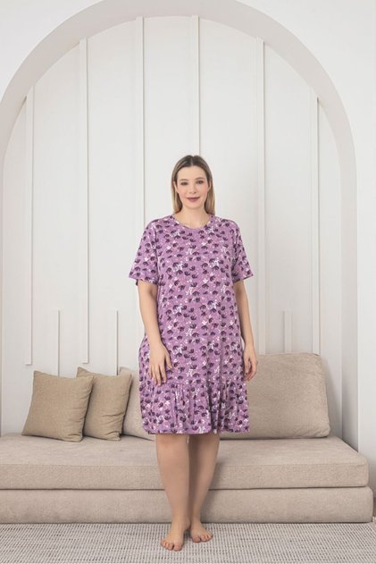 Women's Floral Patterned Flared Lycra Combed Cotton Dress