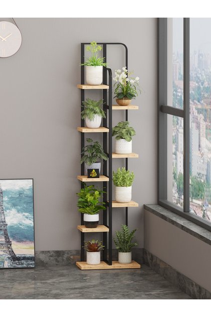 Saksılık Dekoratif 9 Bölmeli Çiçek Saksı Sıtandı Çok Katlı Dekoratif Çiçeklik 9 Raflı Metal Çiçeklik