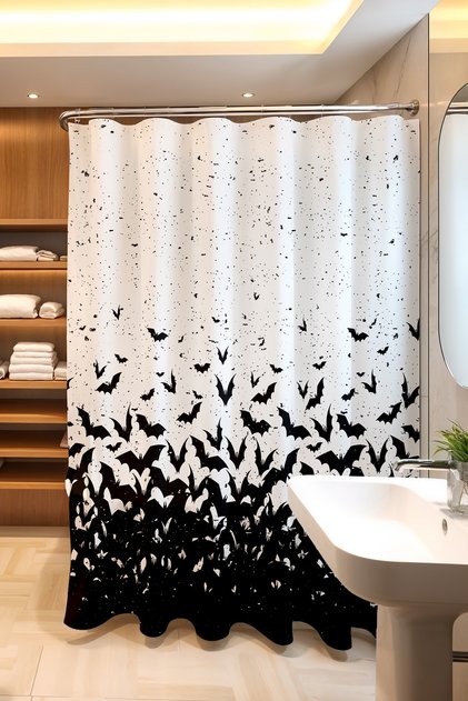 Bathroom Curtain, Bats Patterned Shower Curtain, Bathtub Curtain 175X200Cm