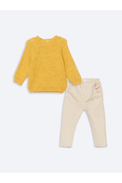 Crew Neck Baby Boy Knitwear Sweater and Pants 2-Piece Set