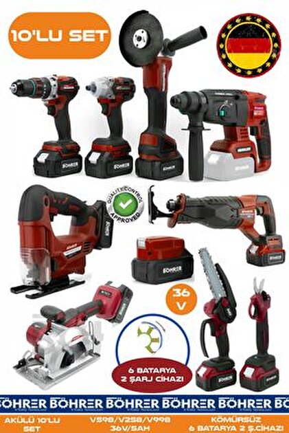 BÖHRER Alman 10 Makine Kombo Set BA01082M 6 Akülü 2 Şarjlı