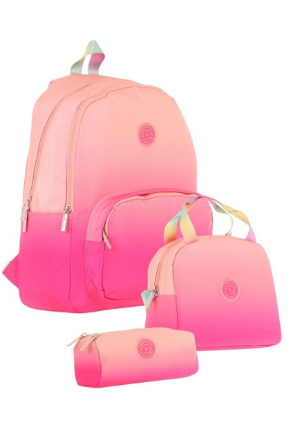 Rainbow Salmon Pink Color Transition Girl's Triple Primary and Secondary School Bag Set