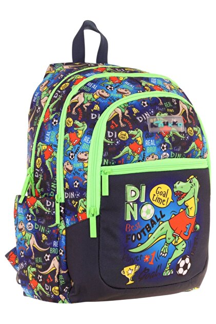 Kauıkko Kids Black Green Dinosaur Printed Boy's School Bag - L5266 - Four Compartments