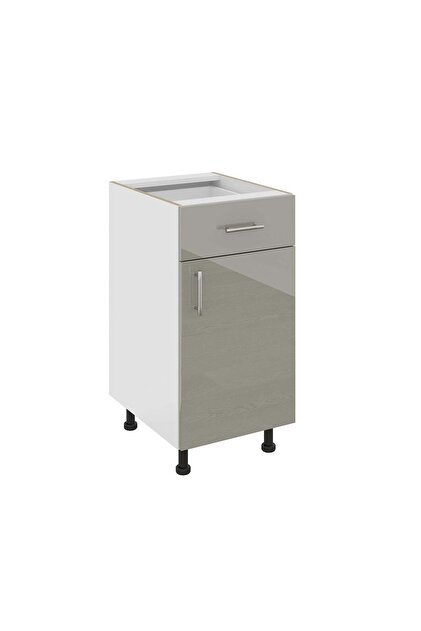 Corp Baza haaus Karo, 1 Sertar, 1 Usa, Gri Lucios/Alb, MDF, 40 x 50 x 80 cm