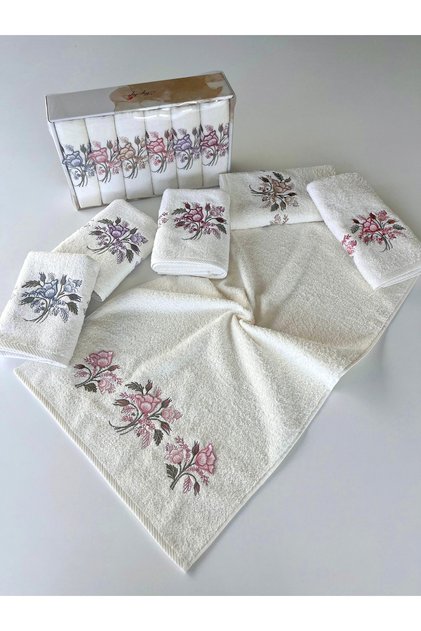 Mysoft 6-Piece 50X90 3D Embroidered Towel - Symbul