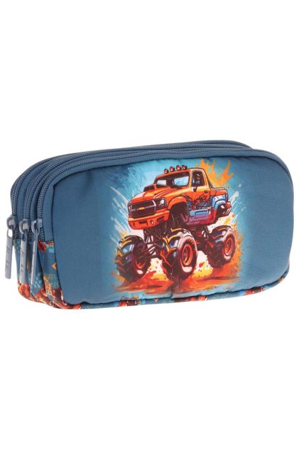 Kids Green Red, Off-Road Vehicle, Boys' Three Compartment Pen Holder/Pencil Bag - L8282