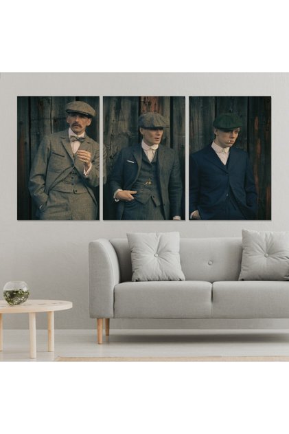 ثلاث لوحات قماشية بتصميم مسلسل peaky BLINDERS مع برواز خشبي مخفي
