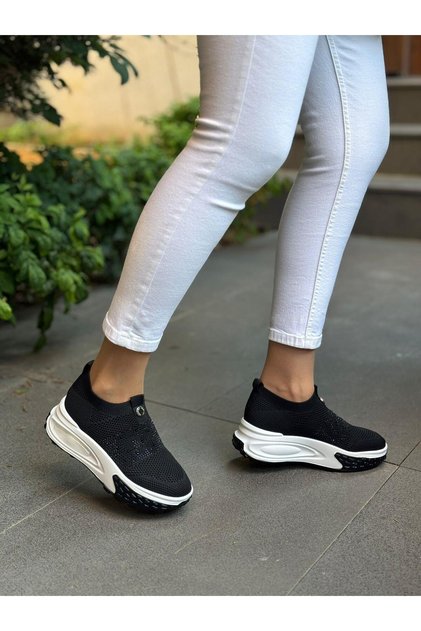 Black Knitwear Stone Women's Casual Sports Shoes