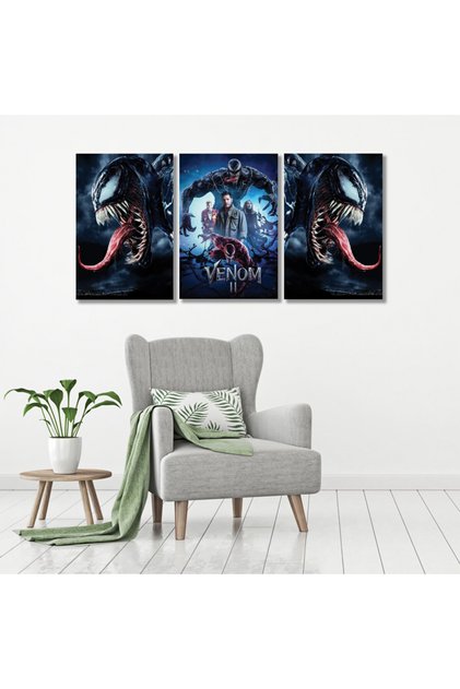 ثلاث لوحات قماشية بتصميم مسلسل Venom مع برواز خشبي مخفي