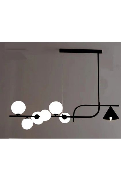 Candelabru de tavan modern negru cu 7 lumini și globuri acrilice albe mate