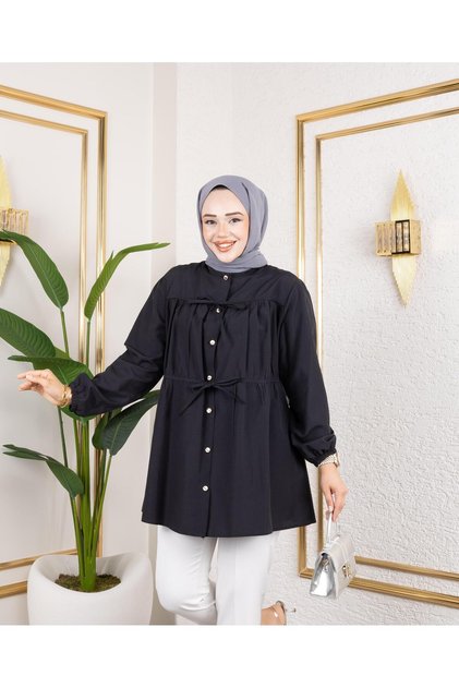 Women's Buttoned Tie-Up Black Shirt
