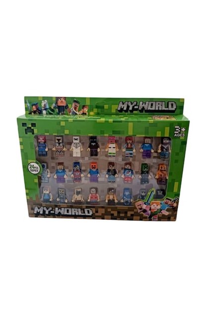 Set 24 figurine Virtual Trend®, Minecraft, cu accesorii, multicolor, 4-5 cm
