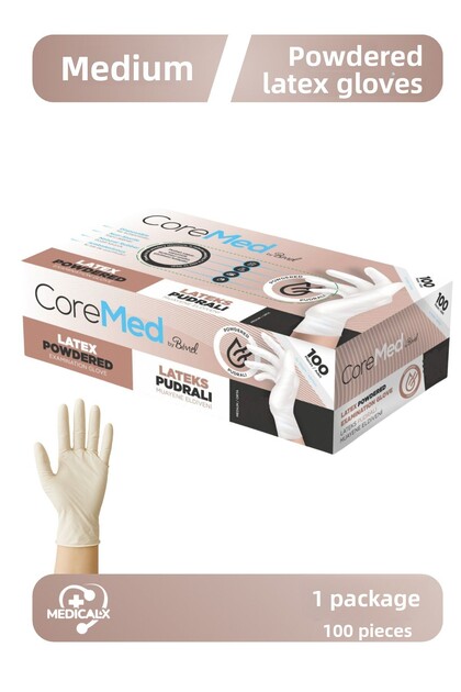 Coremed Powdered Latex Gloves (m) Size 100 Pieces