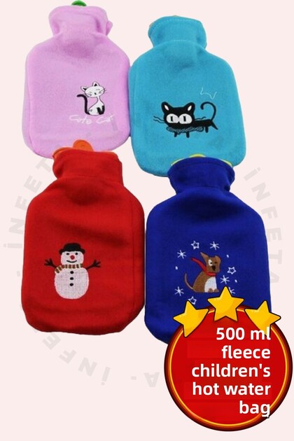 500 ml Capacity Children's Warm Water Bag with Fleece Cover and Mixed Emoji - Hand Warmer