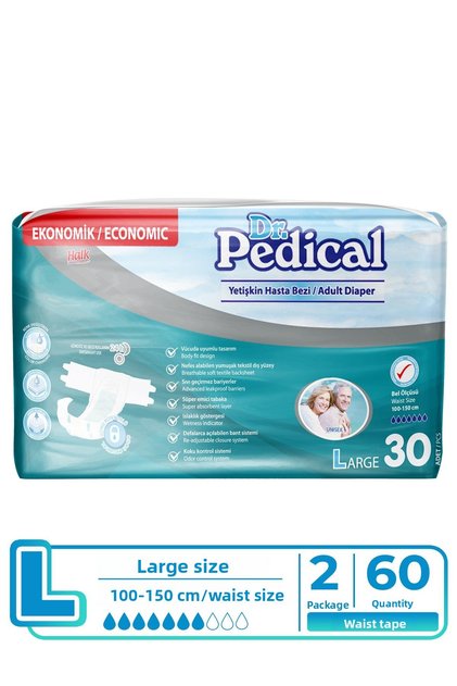 Dr.pedical Adult Patient Diapers Large Size with Waist Band 60 Pieces